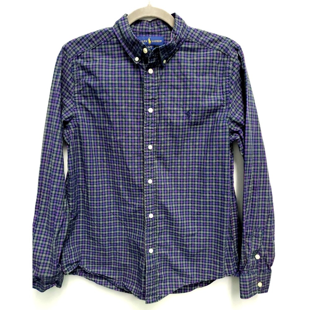Ralph Lauren Polo Boys XL‎ 18-20 blue plaid Long Sleeve Button Down Shirt Pony